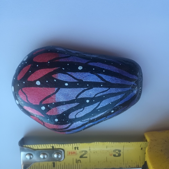 Butterfly Wing Painted Art Rock Stone Paperweight - Picture 3 of 3